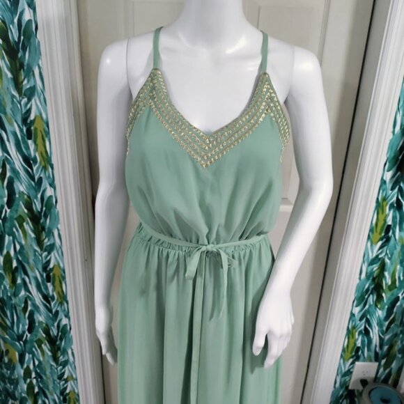 Marine Blu Whimsy Wedding Bridesmaid Maxi Dress Sage Green Women's Size Small - Picture 3 of 10